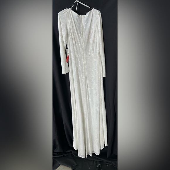 Mac Duggal 26395 NWT White Faux Wrap Long Sleeve Sequin Gown - Picture 5 of 6